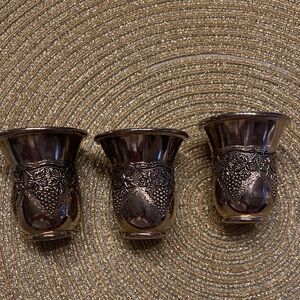Vtg Karshi Judaica Silver Plated Kiddush Wine 3 Cups Grapes Theme